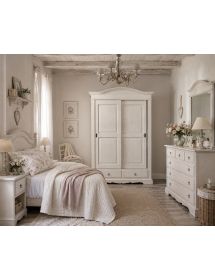 Armadio 2 ante scorrevoli legno shabby bianco anticato 122X59X200