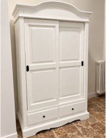 Armadio 2 ante scorrevoli legno shabby bianco anticato 122X59X200