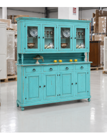 Cristalliera 4 porte legno shabby azzurro consumato 196X43X208