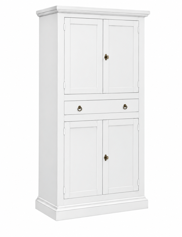 Armadio Dispensa Arte Povera Bianco Opaco 4 Porte in Legno - 80x40x150 cm