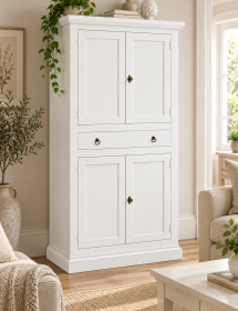 Armadio Dispensa Arte Povera Bianco Opaco 4 Porte in Legno - 80x40x150 cm