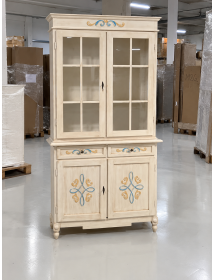 CRISTALLIERA CLASSICA IN LEGNO AVORIO PENNELLATO DECORI 105X42X213