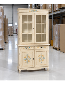 CRISTALLIERA CLASSICA IN LEGNO AVORIO PENNELLATO DECORI 105X42X213