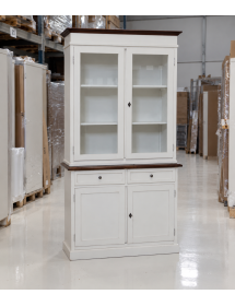 Cristalliera 2 porte shabby legno bianco invecchiato noce 105X42X205