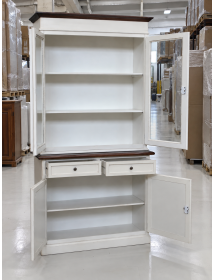 Cristalliera 2 porte shabby legno bianco invecchiato noce 105X42X205
