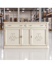 Credenza classica 3 porte 2 cassetti legno bianco anticato rilievo ...