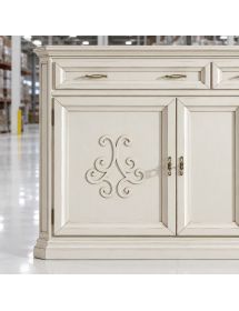 Credenza classica 3 porte 2 cassetti legno bianco anticato rilievo ...