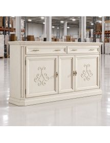 Credenza classica 3 porte 2 cassetti legno bianco anticato rilievo ...