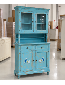 CRISTALLIERA 2 PORTE SHABBY VINTAGE AZZURRO CONSUMATO 112x49x206