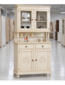 Cristalliera 2 porte legno shabby bianco invecchiato pavoncella 112x49x206
