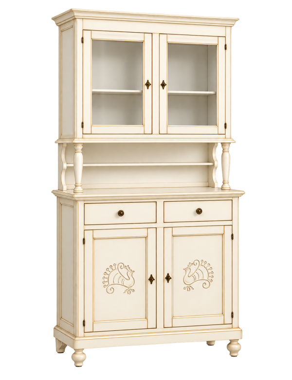 Cristalliera 2 porte legno shabby bianco invecchiato pavoncella 112x49x206 vista frontale