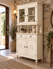 Cristalliera 2 porte legno shabby bianco invecchiato pavoncella 112x49x206