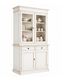 CRISTALLIERA 2 PORTE LEGNO SHABBY BIANCO INVECCHIATO 105X42X206