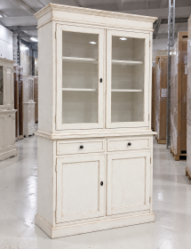 CRISTALLIERA 2 PORTE LEGNO SHABBY BIANCO INVECCHIATO 105X42X206
