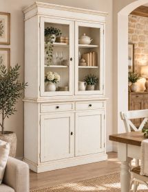 CRISTALLIERA 2 PORTE LEGNO SHABBY BIANCO INVECCHIATO 105X42X206