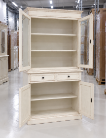 CRISTALLIERA 2 PORTE LEGNO SHABBY BIANCO INVECCHIATO 105X42X206