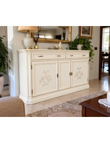 Credenza classica 3 porte 2 cassetti legno bianco anticato rilievo ...