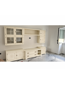 Parete Attrezzata Soggiorno in Legno Bianco Anticato 310x65 cm – Stile Classico