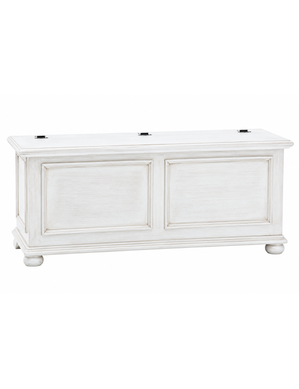 Cassapanca in legno bianco anticato shabby 116,5X40,5X46