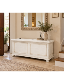 Cassapanca in legno bianco anticato shabby 116,5X40,5X46