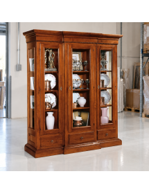 VETRINA 3 PORTE IN LEGNO ARTE POVERA TINTA NOCE 179x49X200