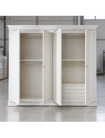 ARMADIO IN LEGNO CLASSICO 4 ANTE SHABBY BIANCO 300X68X255