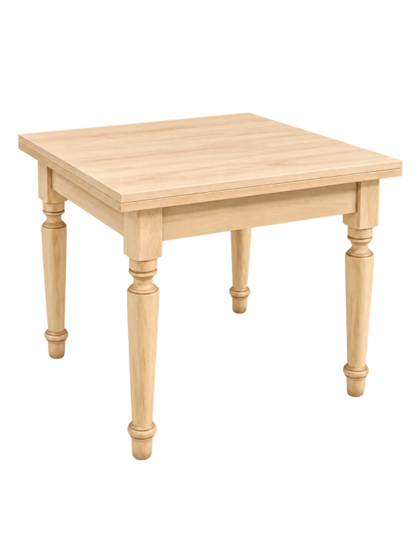 Tavolo Quadrato Allungabile in Legno Grezzo Grezzo 90x90 / 100x100 vista frontale