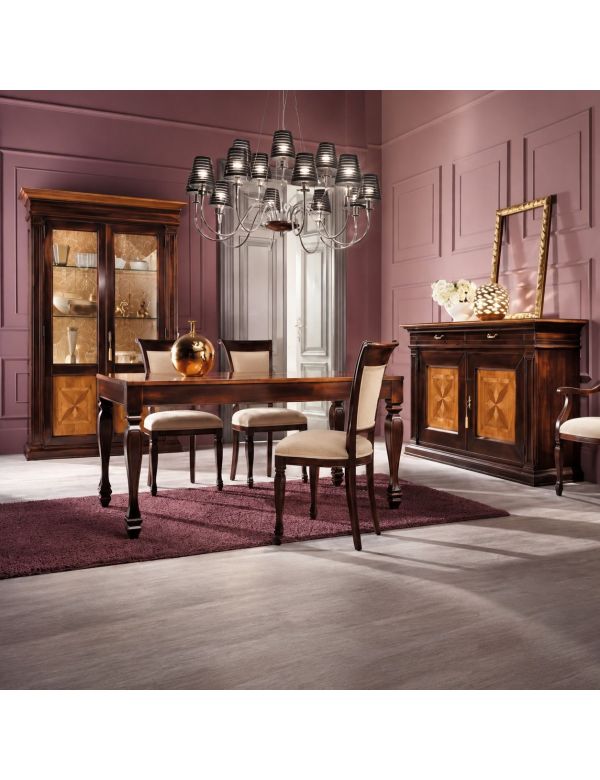Soggiorno Classico Completo Legno intarsio bicolore shabby vista frontale