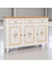 MADIA CREDENZA NAPOLETANA 3 PORTE BIANCO DECORI  L.150 P.43 H.98