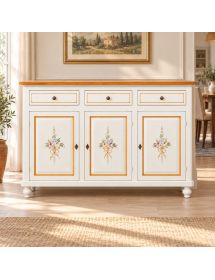 MADIA CREDENZA NAPOLETANA 3 PORTE BIANCO DECORI  L.150 P.43 H.98