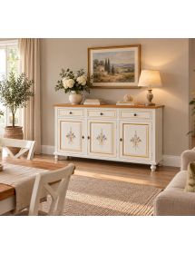 MADIA CREDENZA NAPOLETANA 3 PORTE BIANCO DECORI  L.150 P.43 H.98