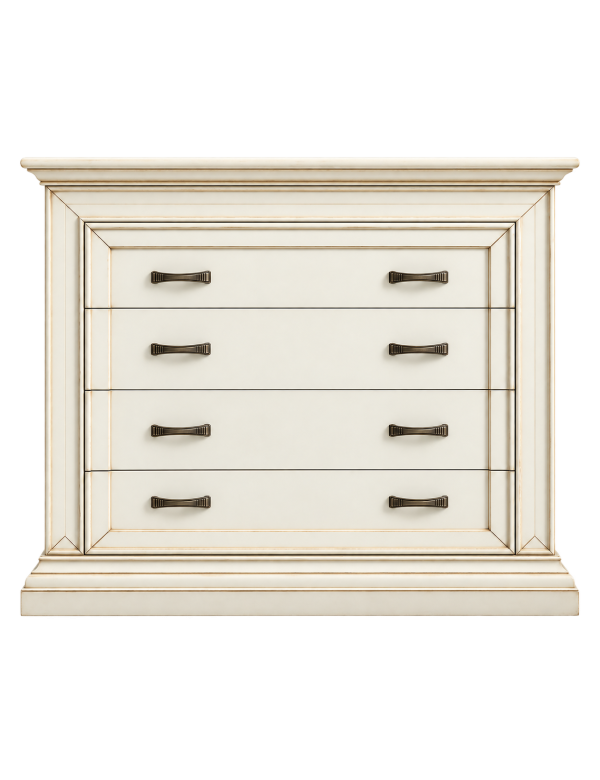 Cassettiera shabby 4 cassetti legno bianco anticato 127x57x111