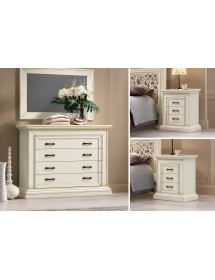 Cassettiera shabby 4 cassetti legno bianco anticato 127x57x111
