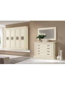 Cassettiera shabby 4 cassetti legno bianco anticato 127x57x111