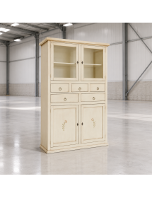 Dispensa 4 porte 5 cassetti legno avorio anticato decori shabby 120x41x187