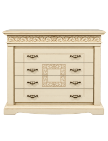 Cassettiera 4 cassetti intagliata legno shabby avorio patinato 127x58x109