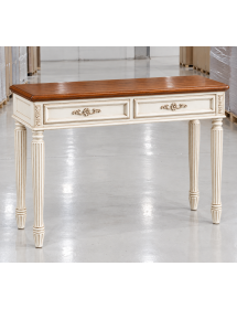 Consolle Toletta 2 Cassetti in Legno Massello Bianco Anticato e Noce 120x41x83 cm