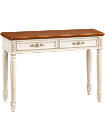 Consolle Toletta 2 Cassetti in Legno Massello Bianco Anticato e Noce 120x41x83 cm vista frontale