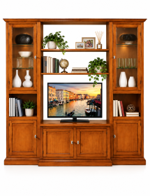 PARETE ATTREZZATA IN LEGNO ARTE POVERA NOCE 225X50X220 (582) vista frontale