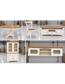 Mobile Soggiorno Shabby Chic Bicolore Bianco Anticato e Legno Naturale