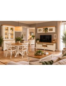 Mobile Soggiorno Shabby Chic Bicolore Bianco Anticato e Legno Naturale