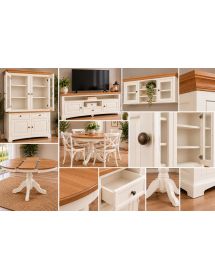 Mobile Soggiorno Shabby Chic Bicolore Bianco Anticato e Legno Naturale