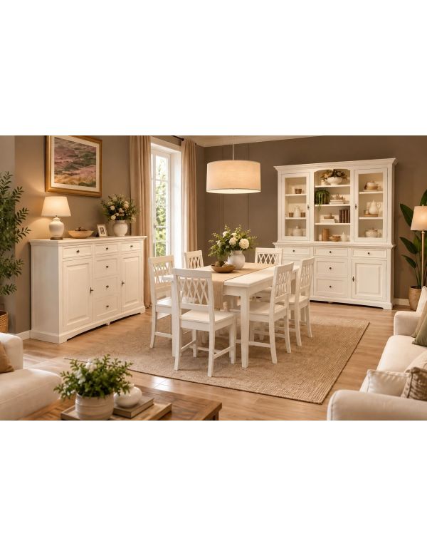 Soggiorno Sala Completa Classica in Legno Shabby Chic Bianco