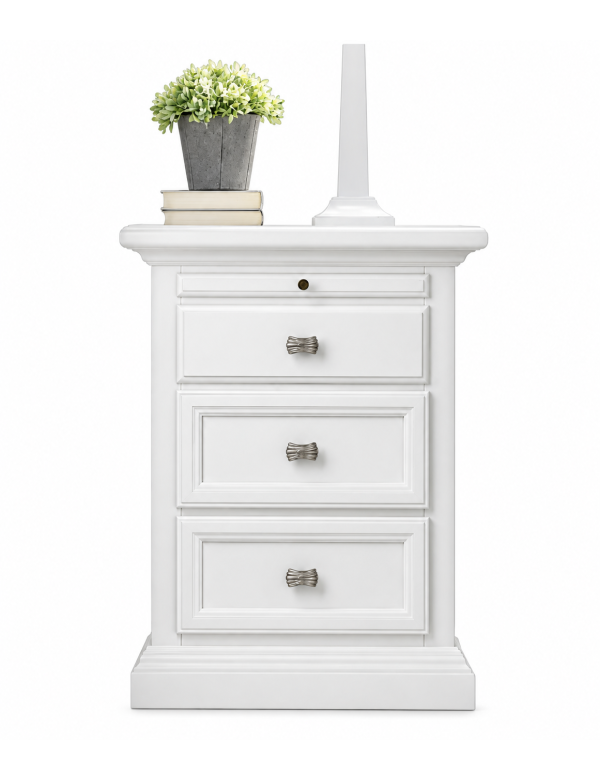 COMODINO 3 CASSETTI 1 TIRETTO IN LEGNO MASSELLO VARI COLORI L.52 P.38 H.70