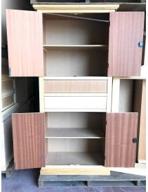 ARMADIO DISPENSA 4 PORTE ARTE POVERA IN LEGNO ROSSO CONSUMATO 80x40x170 (394)