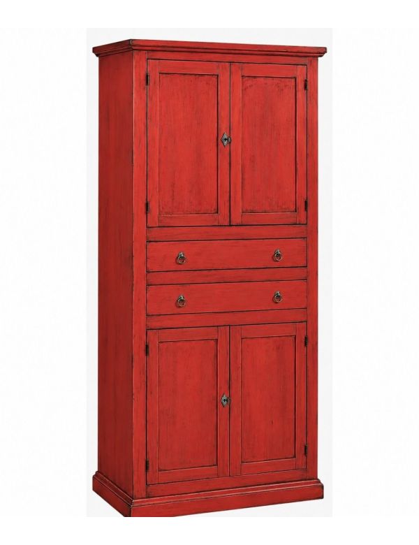ARMADIO DISPENSA 4 PORTE ARTE POVERA IN LEGNO ROSSO CONSUMATO 80x40x170 (394)