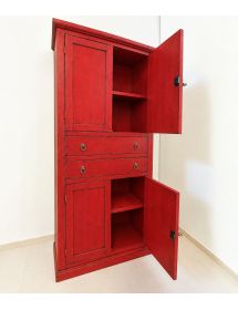 ARMADIO DISPENSA 4 PORTE ARTE POVERA IN LEGNO ROSSO CONSUMATO 80x40x170 (394)