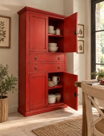ARMADIO DISPENSA 4 PORTE ARTE POVERA IN LEGNO ROSSO CONSUMATO 80x40x170 (394)