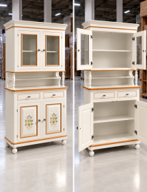 CRISTALLIERA NAPOLETANA 2 ANTE LEGNO SHABBY BIANCO DECORI 104x43x208