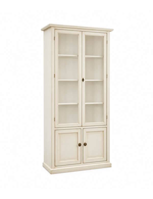 VETRINA CLASSICA IN LEGNO BIANCO ANTICATO 90X41X186H (1387)